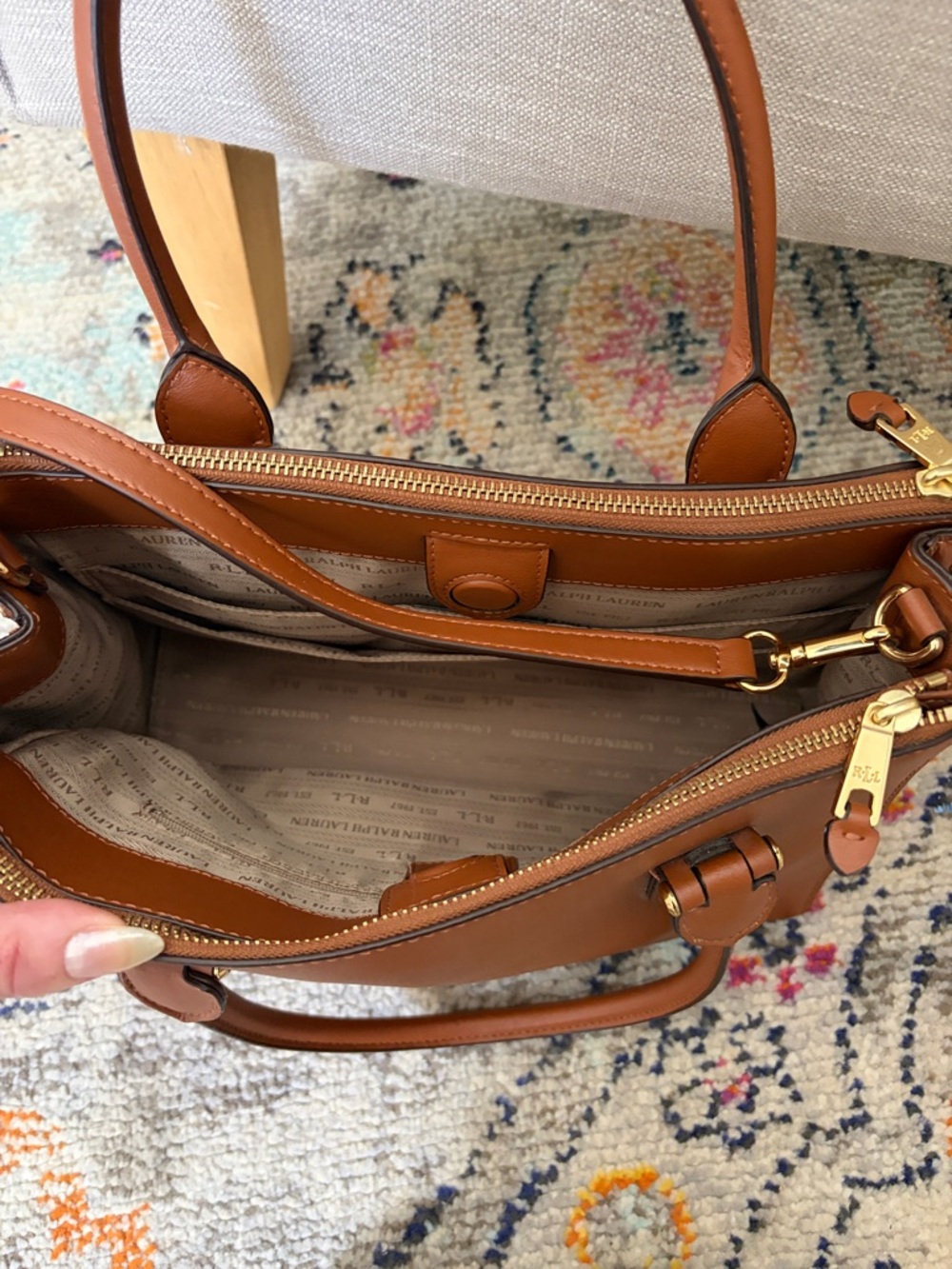 Brown Leather Satchel with Double Top Handles - Picture 3 of 5